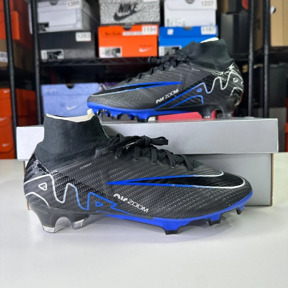 Nike Zoom Superfly 9 Elite FG Black Blue DJ4977-040 Men's 7/Women 8.5 Cleats NEW
